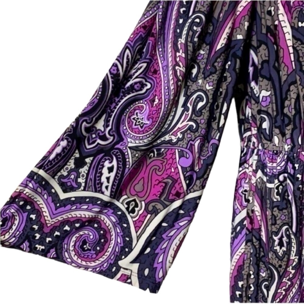INC International Concepts Purple & White Paisley Empire Waist Dress Size Large - Picture 10 of 14